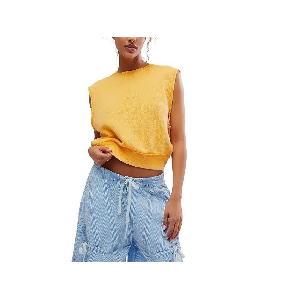 Free People So Easy Muscle Sweater Women’s MD California Poppy Cotton Top Size M